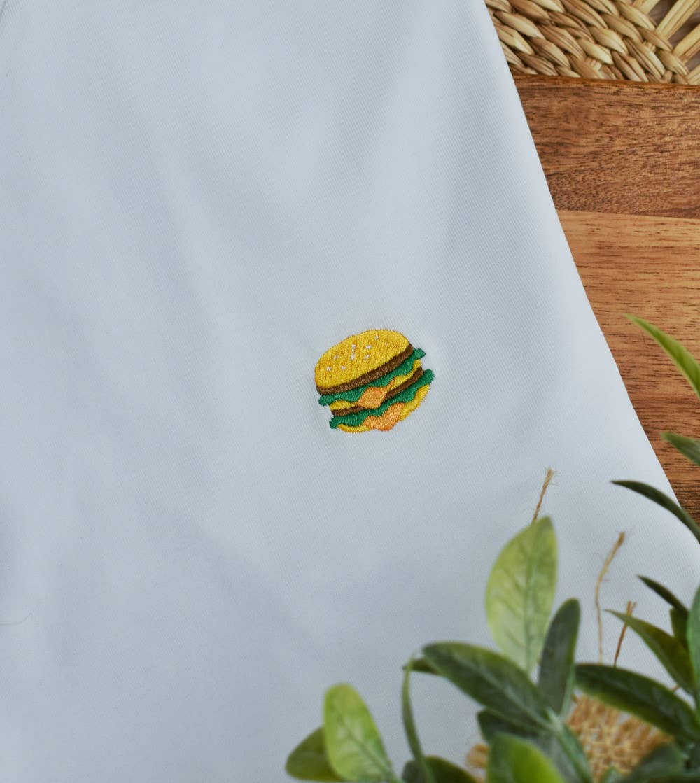 White Embroidered T-shirt - Burger  for wholesale on Faire0