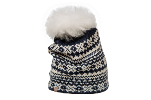 Samantha Holmes Alpaca Clothing and Gifts – Engroshandel Beanie - Dame – Alpaca Fair Isle-strikket hue med løs alpaka-pompon10