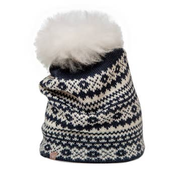 Samantha Holmes Alpaca Clothing and Gifts – Engroshandel Beanie - Dame – Alpaca Fair Isle-strikket hue med løs alpaka-pompon10