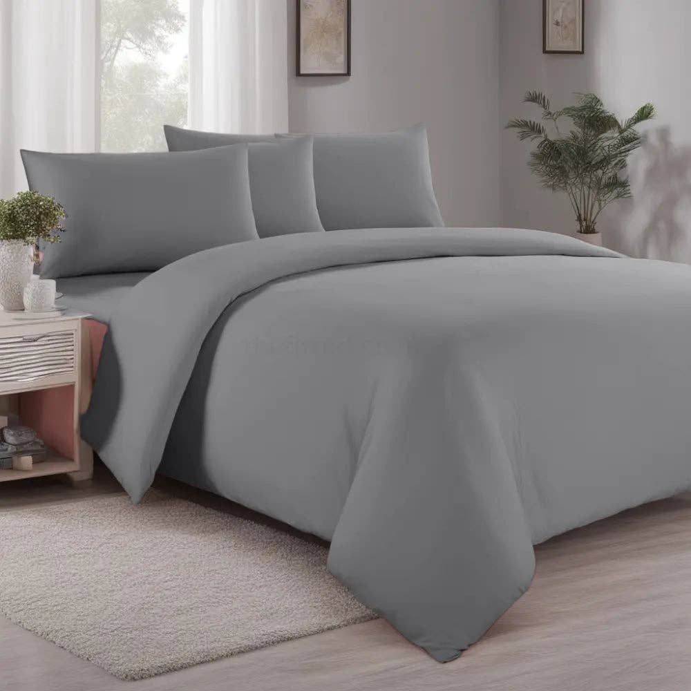 The Fitted Sheets – wholesale Bedding set – Grey Mfiber Plain Duvet Cover Set with Matching Pillowcase2