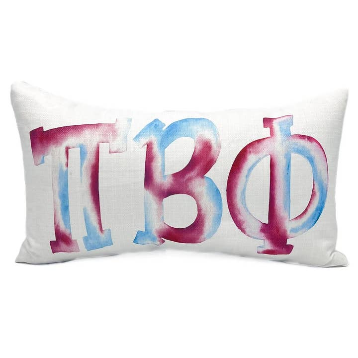 Pi Beta Phi Watercolor Greek Letters Sorority Pillow for wholesale by Rachel Brooks Design, LLC