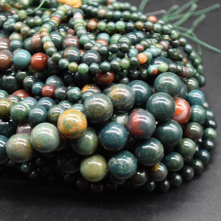Grade A Natural Bloodstone Semi-precious Round Beads for wholesale by Oriental Direct Craft Supplies
