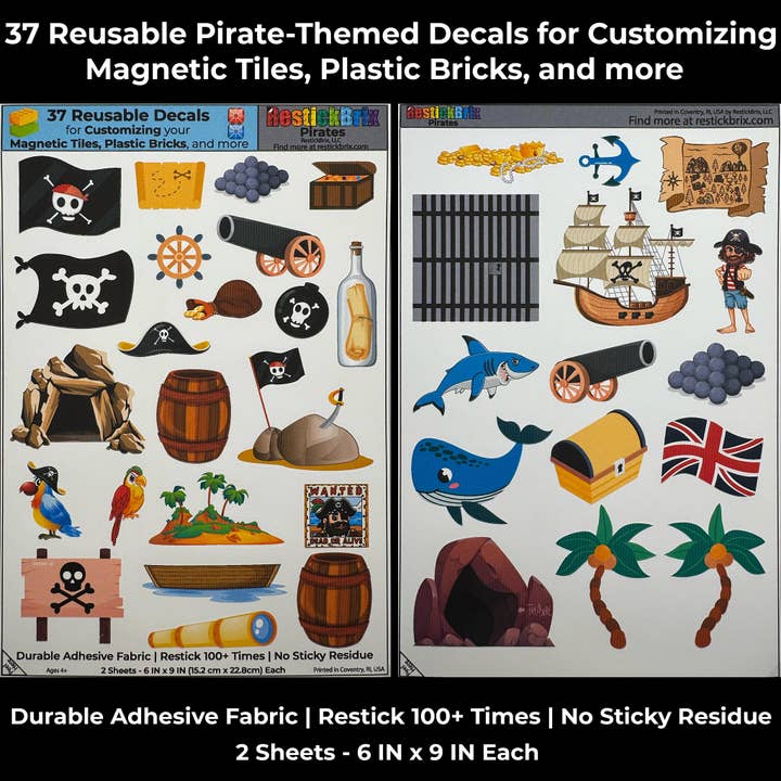 Pirates : Autocollants réutilisables pour personnaliser les tuiles magnétiques, les briques en plastique, et plus encore. pour la vente par RestickBrix