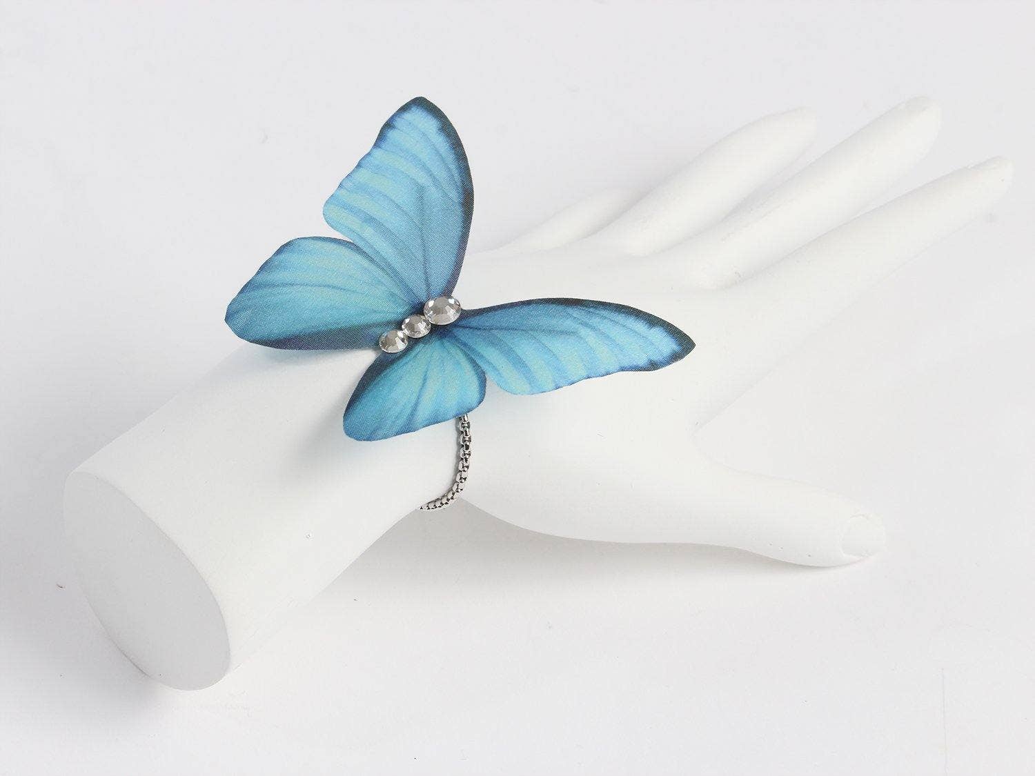 Fashion Butterflies - Wholesale Bedelarmbandje - Hemelsblauwe zijden vlinder verstelbare armband2