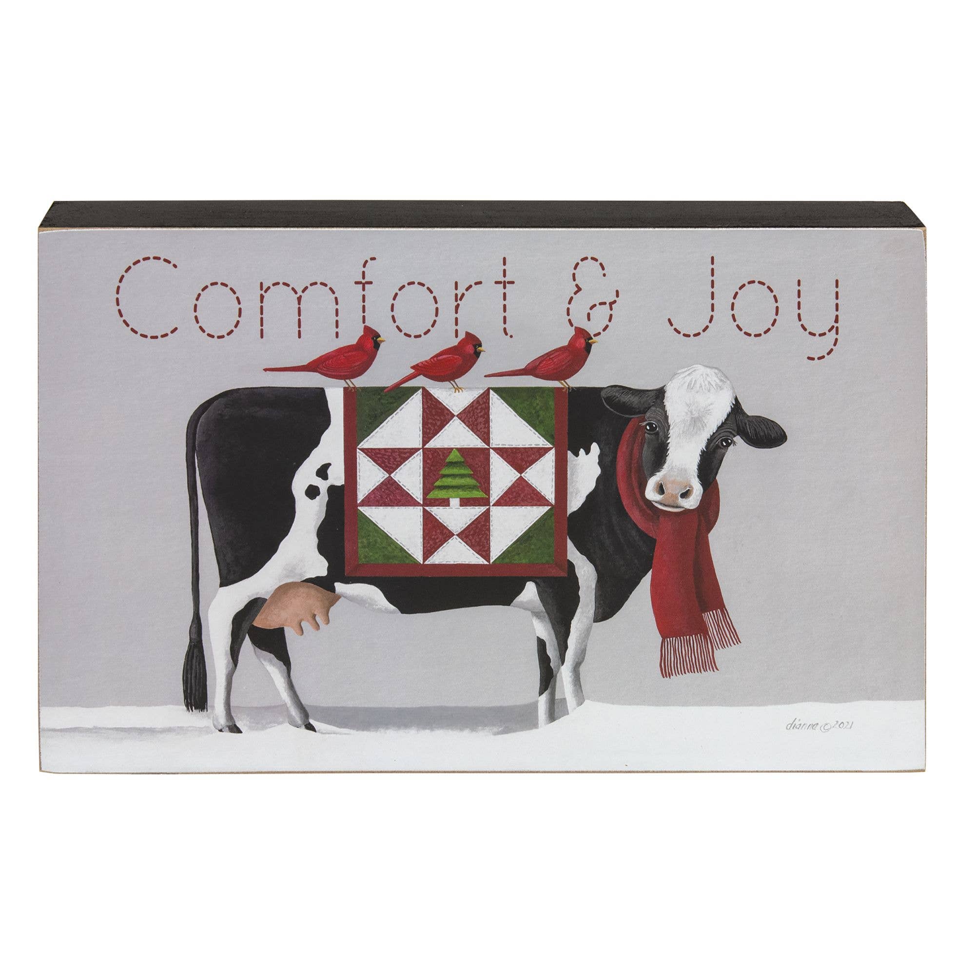 The Hearthside Collection - Wholesale Sign - Comfort & Joy Patchwork Cow & Cardinals Box Sign0