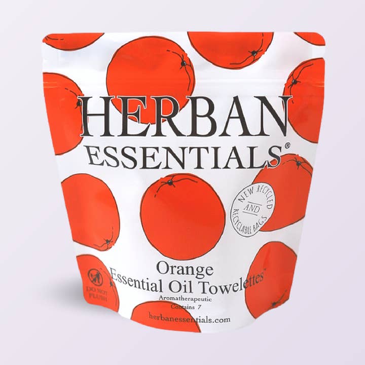 Orange Towelettes - 7 Individual Essential Oil Wipes for wholesale by Herban Essentials