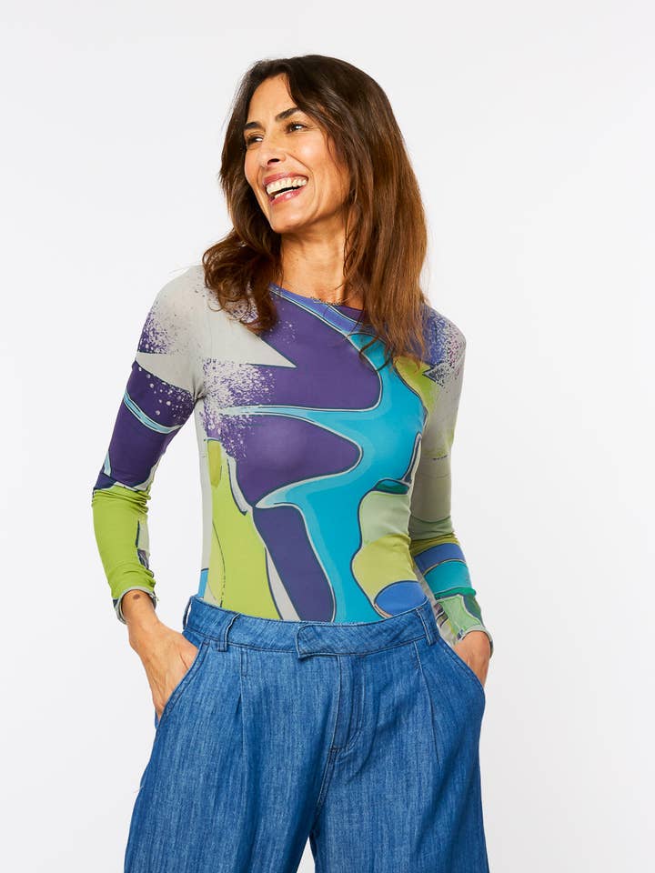 AMB Designs - Wholesale Knit Top - Women's - Aqua Waves Raw Edge Second Skin Top