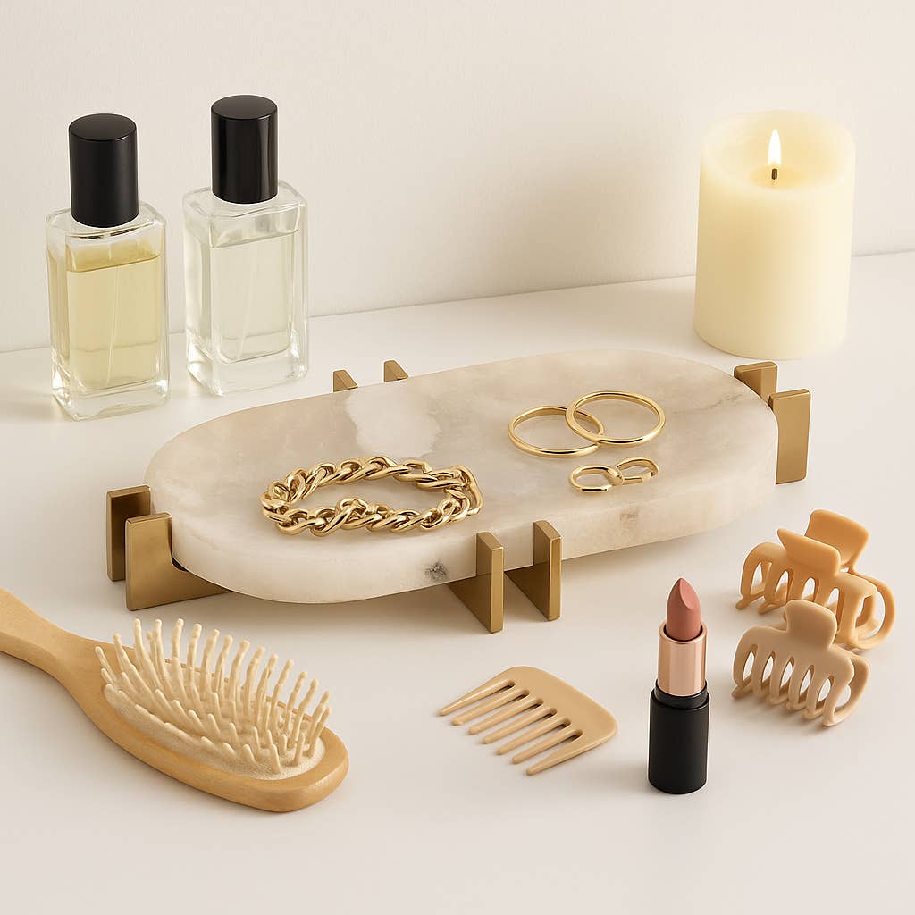 Sagebrook Home - Wholesale Decorative Tray - Decorative Tray - White Quartz with Gold Details, 14 in.2