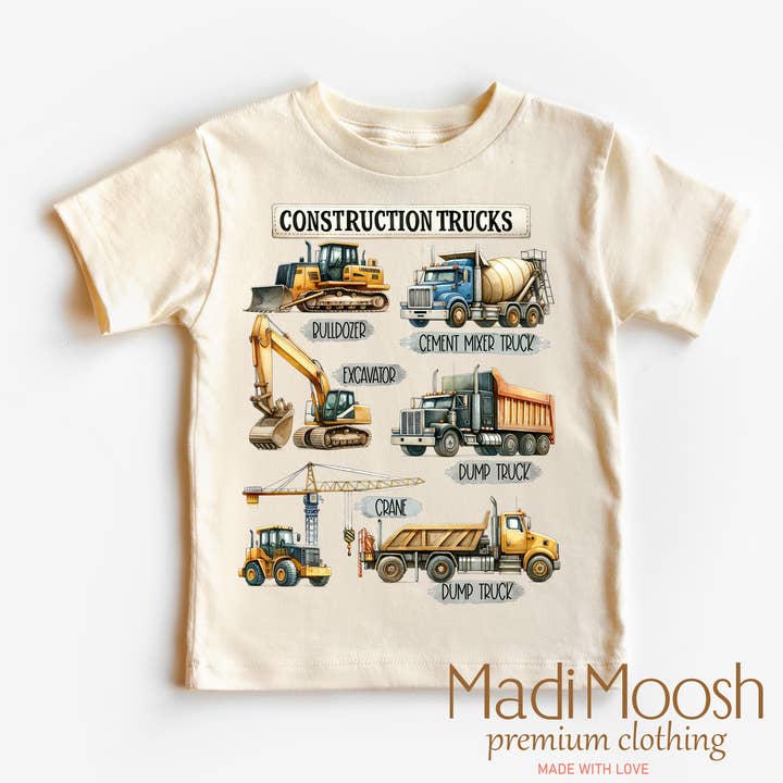 Madi Moosh - Vente T-shirt sérigraphié – enfant - T-shirt camions de construction - Excavatrice