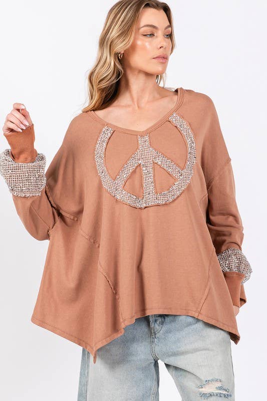 Vanilla Monkey - Wholesale Tunic - Women's - Peace Sign Mineral Wash Terry Shirt4