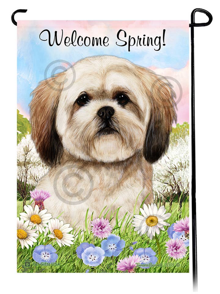 Lhasa Apso Brown - Welcome Spring Garden Flag for wholesale by Pet Gifts USA, LLC