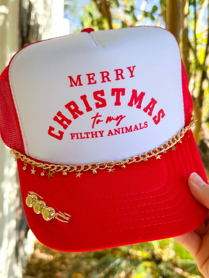 Joyeux Noël à mes animaux sales Trucker blanc/rouge pour la vente par Southern Bliss Co.