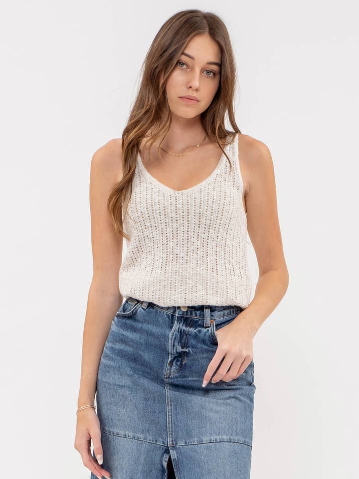 Blu Pepper - Wholesale Knit Top - Women's - V NECK CROCHET KNIT TANK TOP