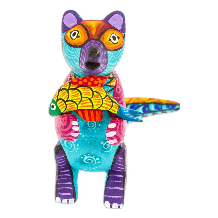 NOVICA - Wholesale Decorative Figurine - Novica Handmade Turquoise River Days Wood Alebrije Figurine2