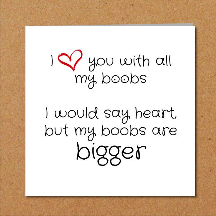 Swizzoo Cards - Vendita all'ingrosso Biglietti per San Valentino - Biglietto con scritta «I love you», per compleanno, anniversario, San Valentino, per fidanzato, marito e moglie. Divertente carta per adulti maleducata e impertinente. Cuore, seni, seni1