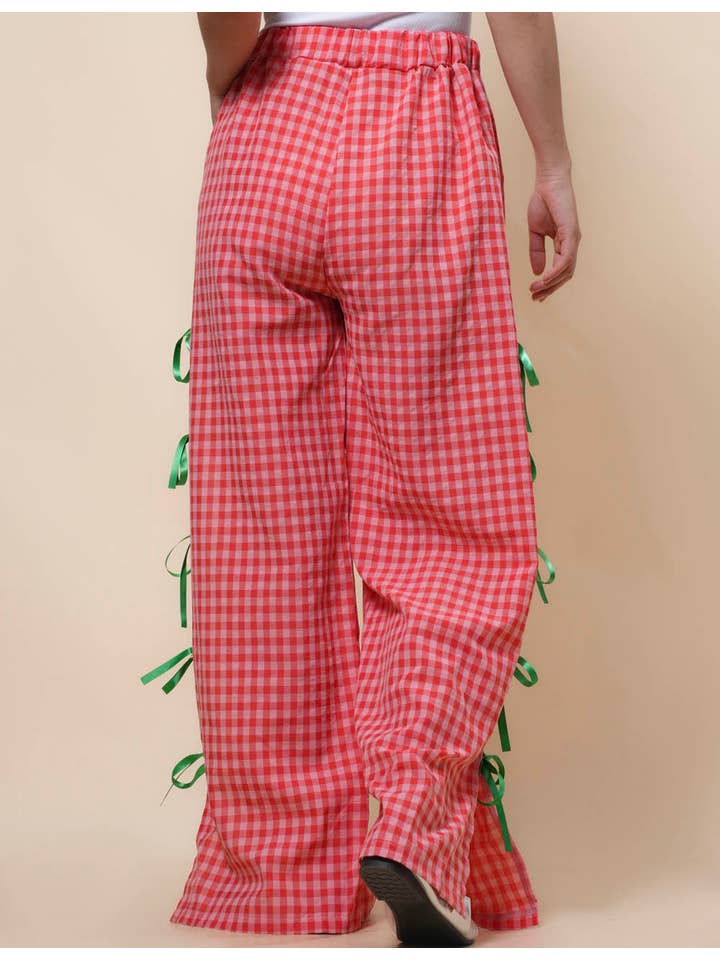 Sweetkama – Großhandel Hose – Damen – Damen Karierte Hose mit Seitenschlitz und Schleife SKP4109414