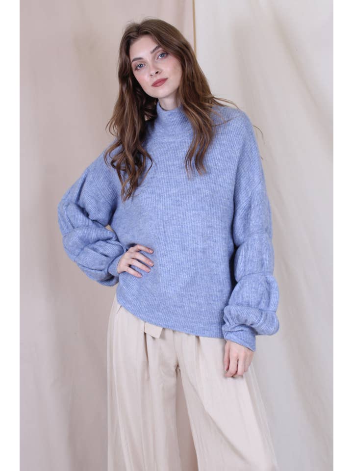 Fore Collection - Wholesale Knit Sweater - Women's - MOCK NECK KNIT OVERSIZED SWEATER SLEEVE DETAIL-TI2460