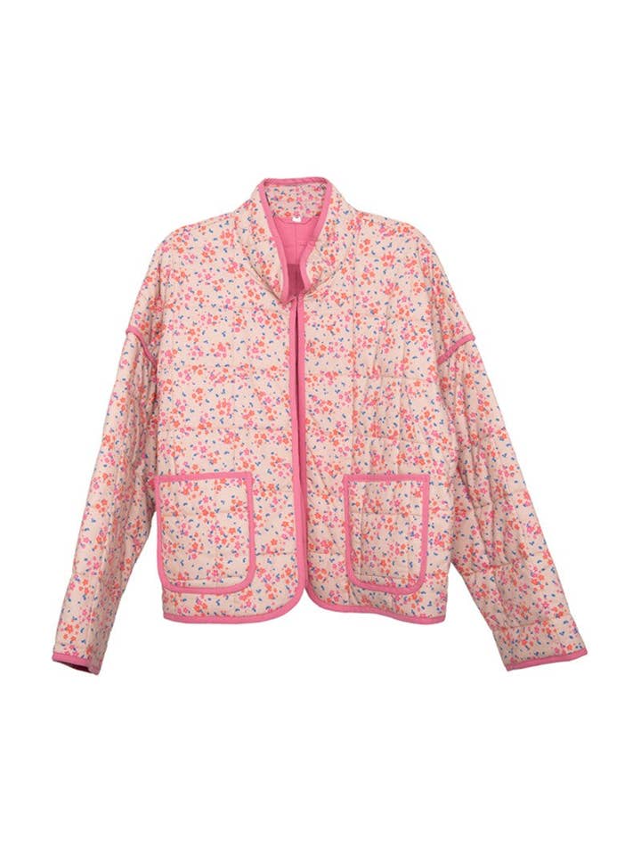 Pink Dainty Floral Lightweight Quilted Jacket for wholesale on Faire
