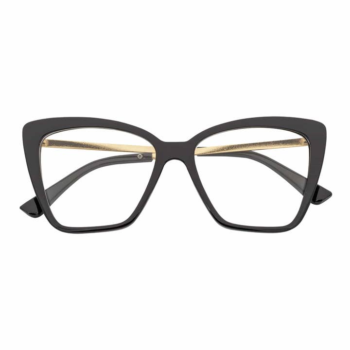 KATE - Occhiali da donna oversize a occhi di gatto con filtro luce blu, montatura nera lucida, lente trasparente per la vendita all'ingrosso da parte di Morspecs