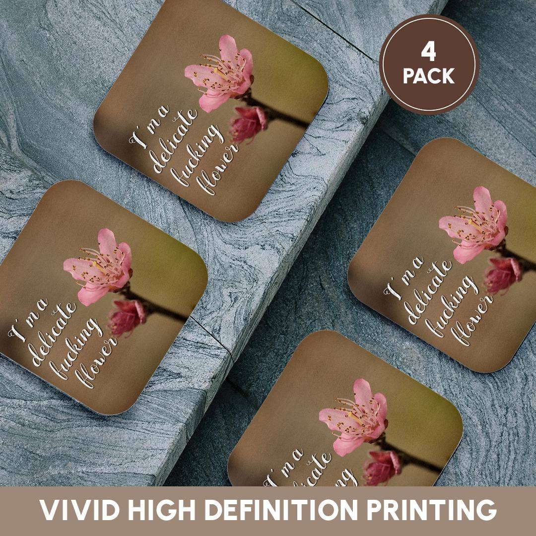 3dRose - Wholesale Coasters - 3dRose, Im a delicate fucking flower on a photograph of a peach tree blossom., Coaster12