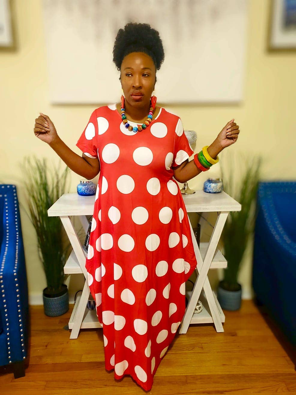 India Batik - Wholesale Dress - Women's - Bubble Dress Red & White Polkadot4