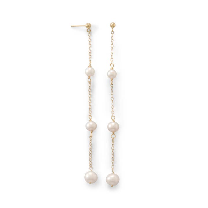 Long 14 Karat Gold Freshwater Pearl Drop Post Earrings for wholesale by Silver Stars Collection