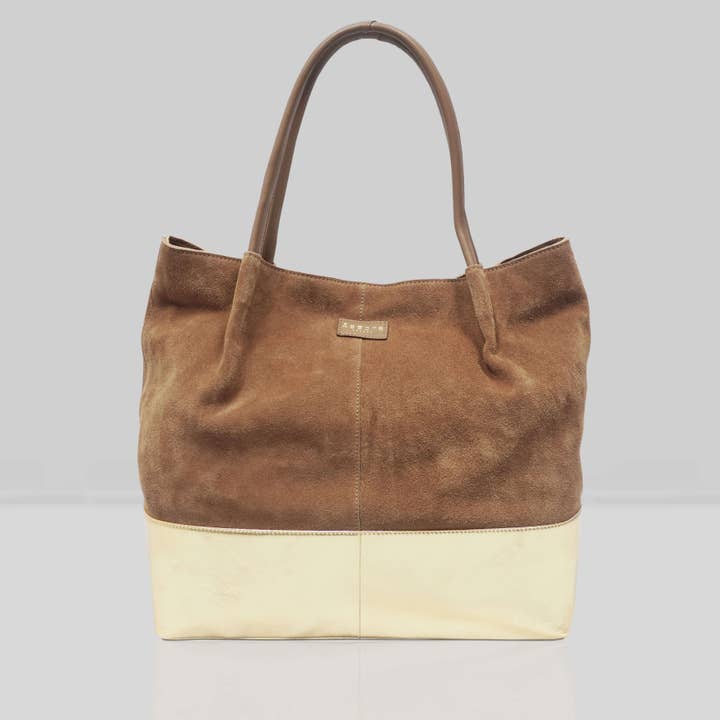 'DONNA' Tan and Metallic Yellow Gold Real Leather Unlined for wholesale by Assots London
