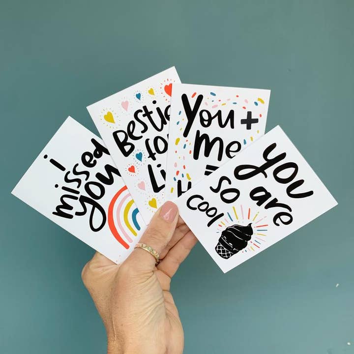 Confezione multipla di mini biglietti Feel Good Ritorno a scuola per la vendita all'ingrosso da parte di Hendog Designs