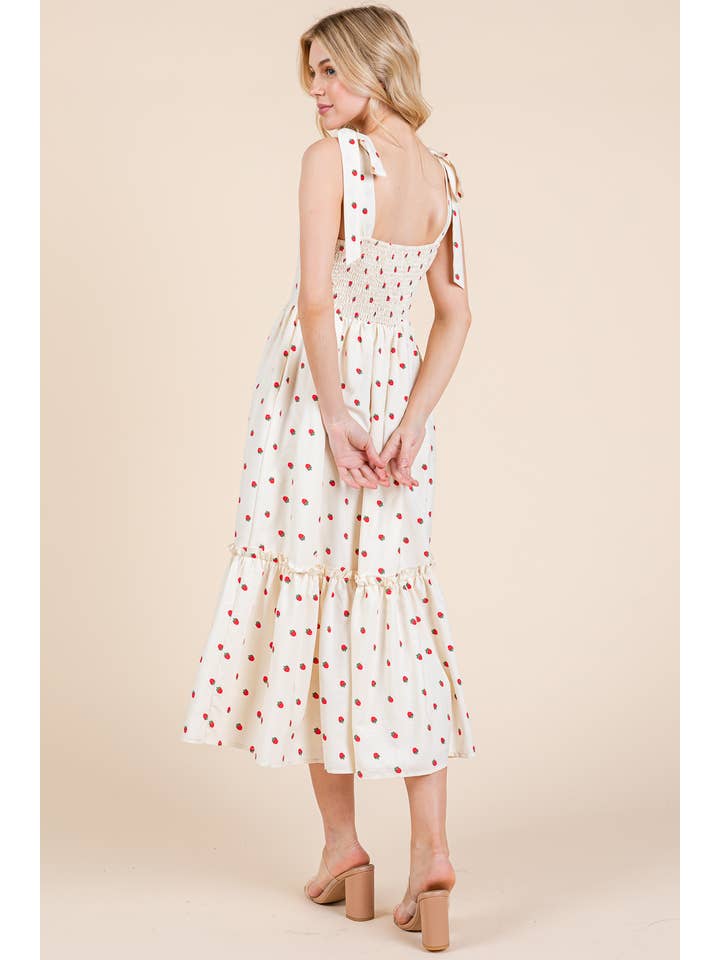 Cream Strawberry Tiered Midi Sundress, MD51507 for wholesale on Faire