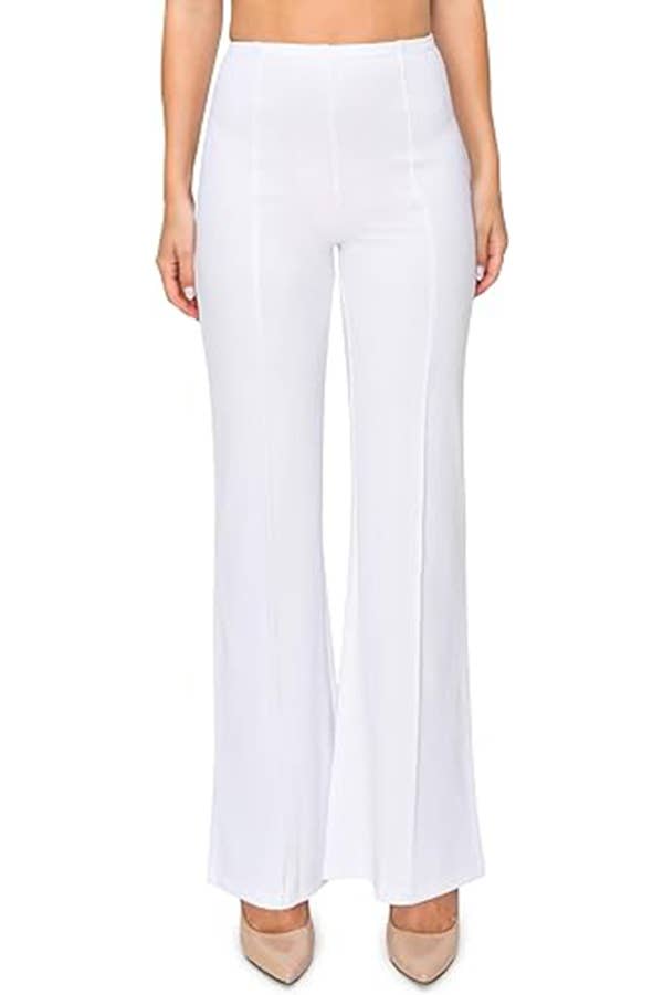 Color 5 - Wholesale Pants - Women's - Solid color wide leg high waist dressy pants with trim line12