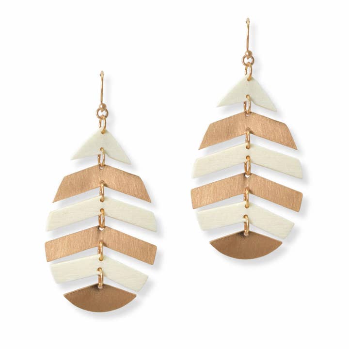 SOPHIA WHOLESALE - Wholesale Dangle Earrings - Wood N Metal Accent Leaf Dangle Earring4