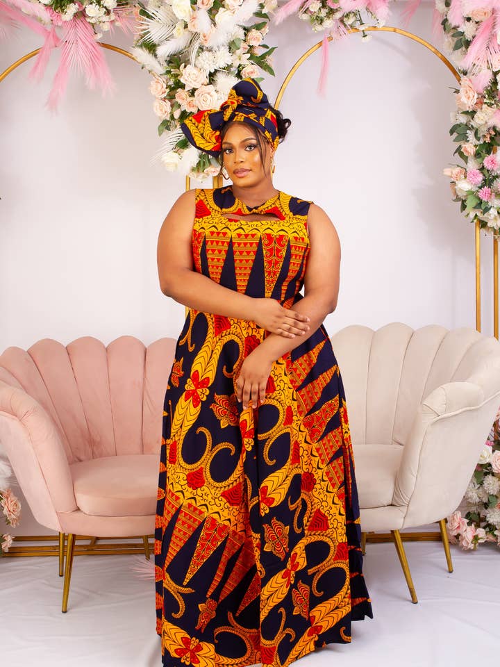 African Print Sleeveless Flared Maxi Dress - Onnaedo for wholesale by CUMO London