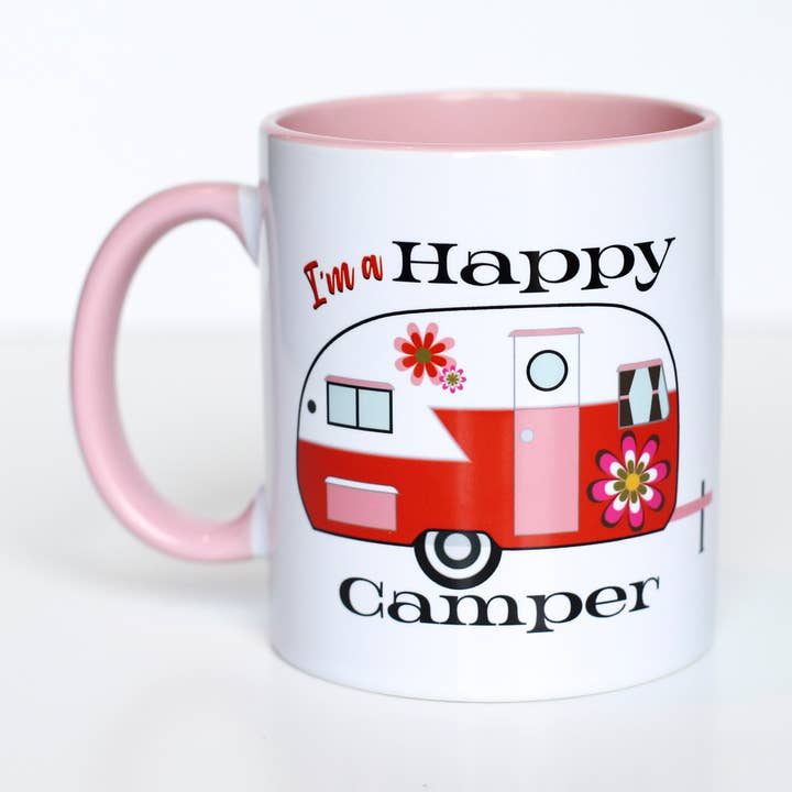 Groovy Happy Camper Vintage Coffee Mug for wholesale by Mod Lounge Paper Company