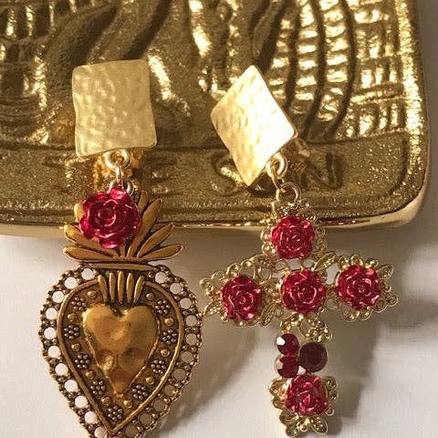 Miss DJ Angel - Wholesale Dangle earrings - Ex-voto earrings, sacred heart earrings, cross and sacred heart charm, ex-voto pendant, religious ceremony gift5