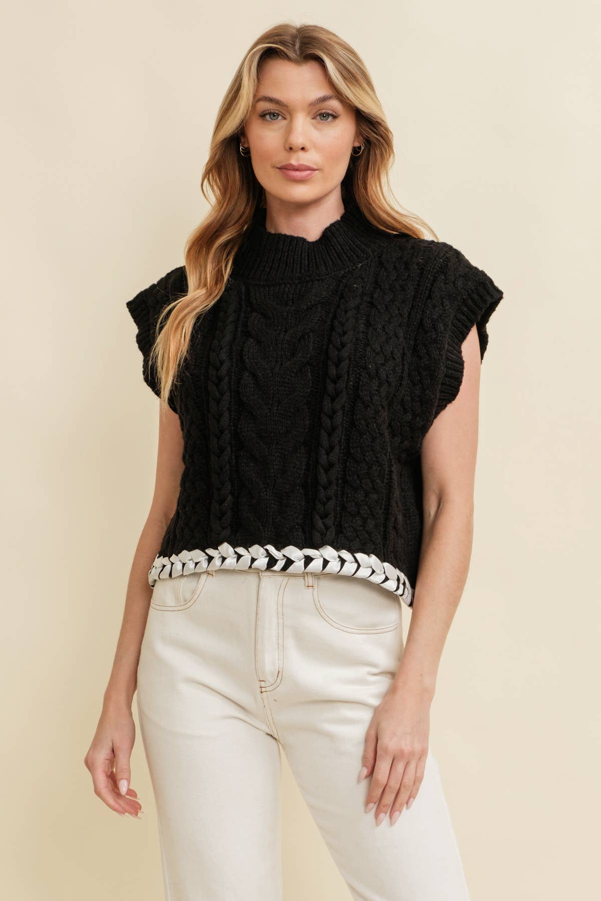 Cloud Ten - Wholesale Knit Sweater - Women's - CSW13362K - CABLE KNIT DROP SHOULDER CONTRAST STITCH SWEATER13
