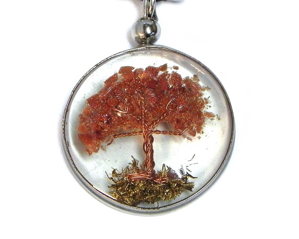 Pichincha - Wholesale Pendant/Charm Necklace - Round Acrylic Chip Stone Inlay Tree of Life Pendant Necklace12
