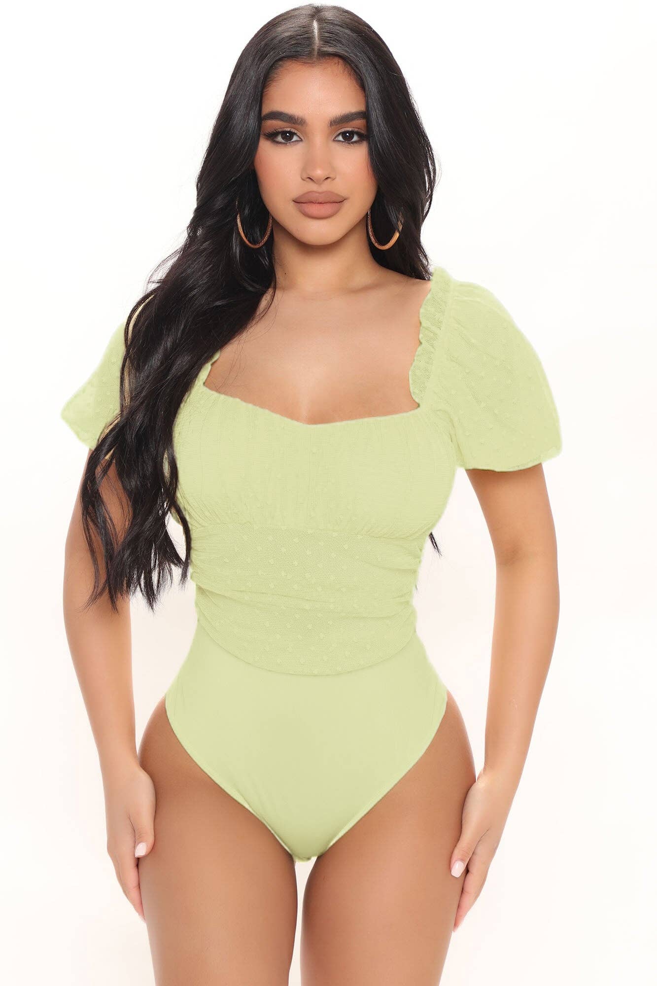 5besties inc - Wholesale Bodysuit - Women's - DOT MESH PUFF SLEEVE BODYSUITS13