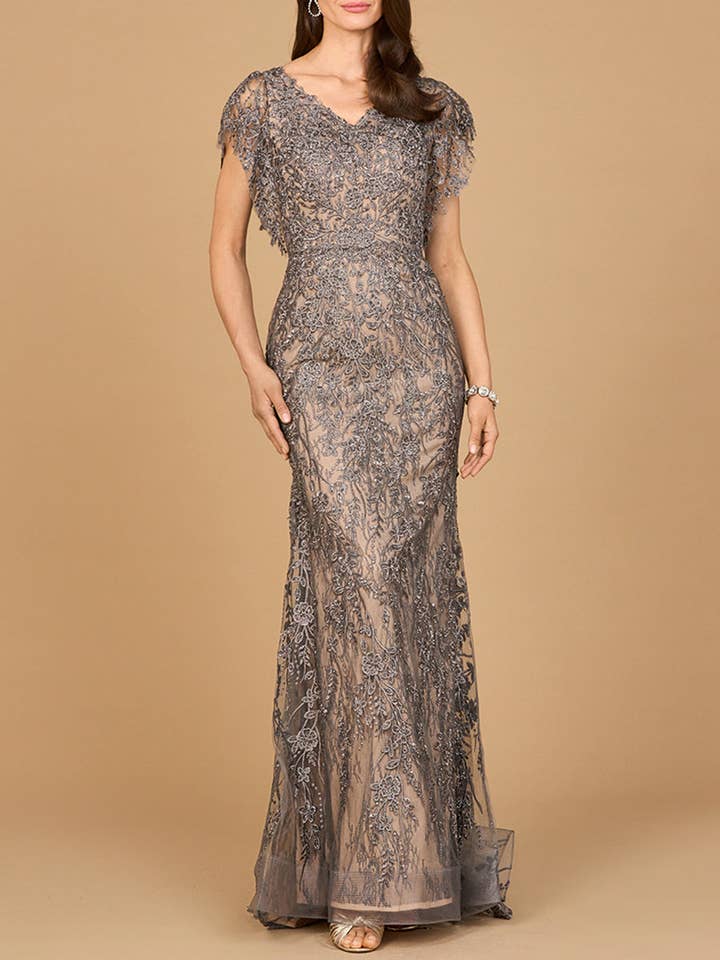 Cap Sleeve Mermaid V-neck Gown for wholesale by Lara New York