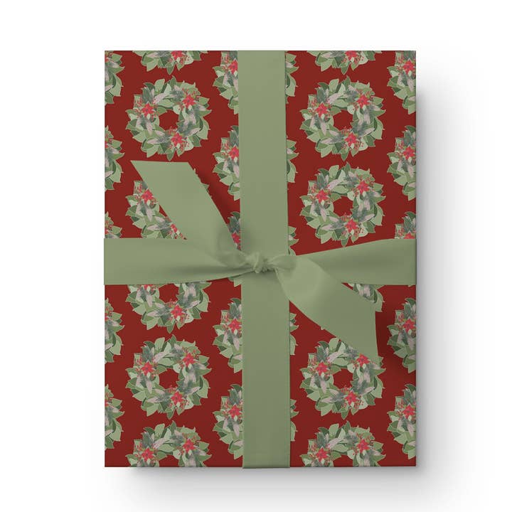 Magnolia Wreath Christmas Wrapping Paper for wholesale by Kartoti Designs