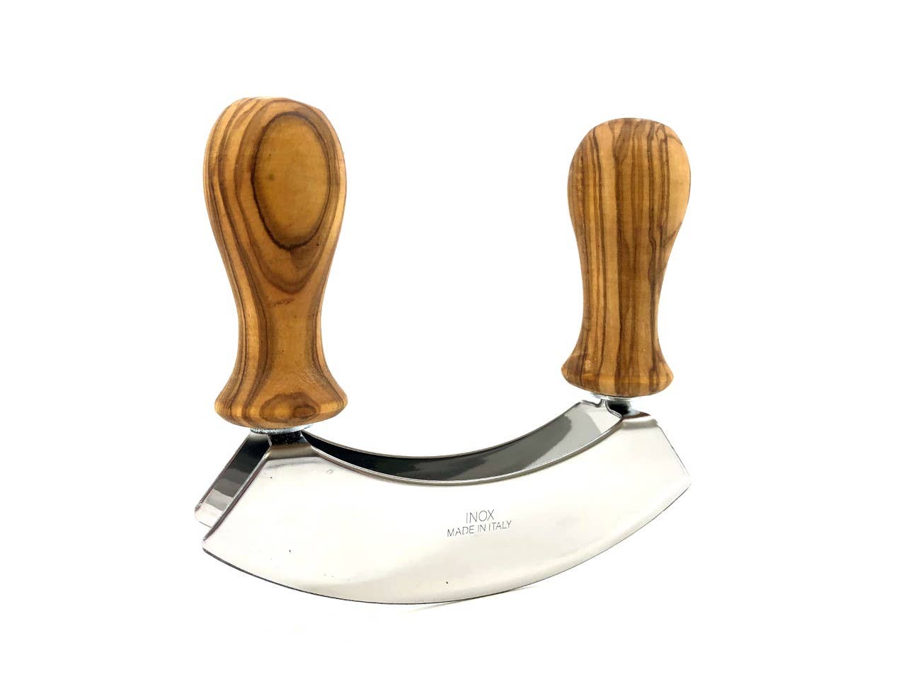 olivenholz-erleben – wholesale Kitchen tool/gadget – Olive wood mezzaluna, double stainless steel blade