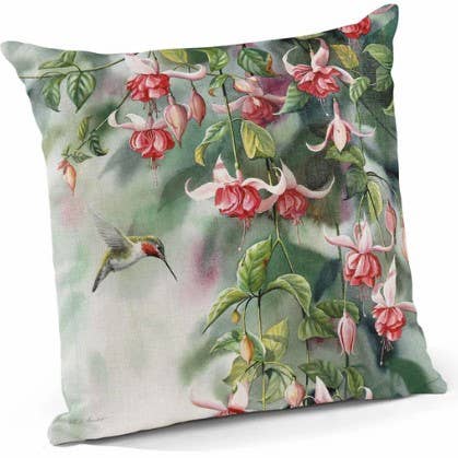 Garden Gem Ruby-Throated Hummingbird Decorator Pillow 18" for wholesale by Art Brand Studios