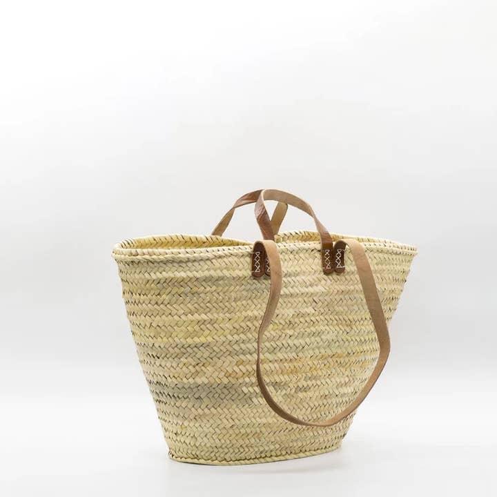 HandmadeBestSeller – Großhandel Strandtaschen – FRANZÖSISCHER KORB mit doppelten flachen Ledergriffen, Korbtasche3