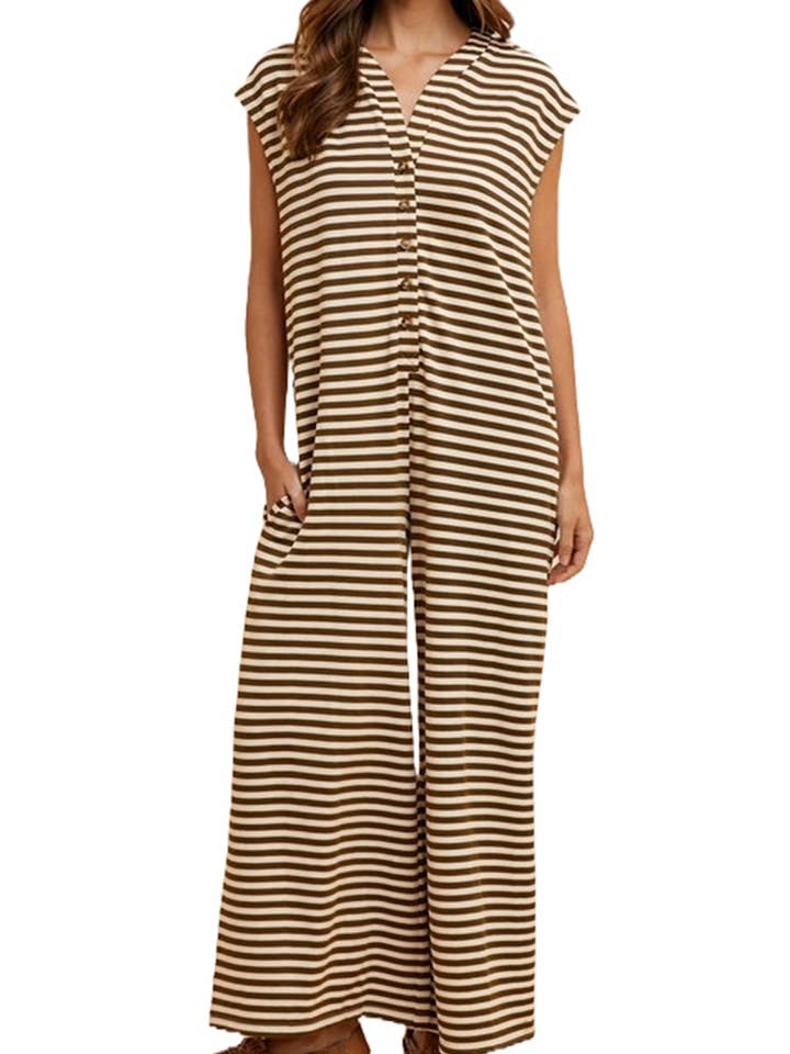 Knit Stripe Wide Leg Button Down Jumpsuit and other Purchase Wholesale striped jumpsuit. Free Returns & Net 60 Terms on Faire trending on Faire.