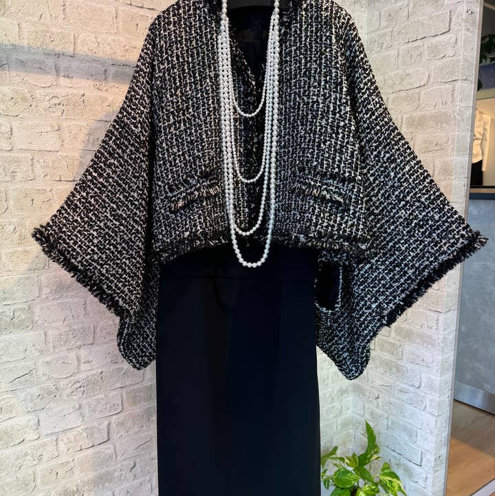 KOTO - Wholesale Jacket - Women's - KOTO original tweed HAORI Jacket Black3