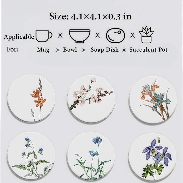 Otterware - Wholesale Coasters - Absorbent Diatomite Coasters - Vintage Botanical Designs11