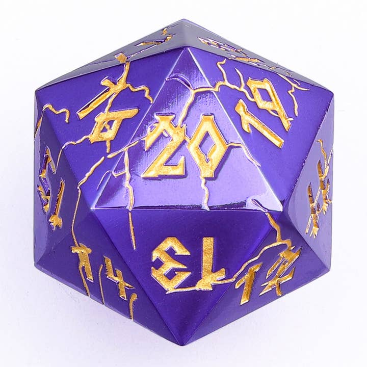 Hymgho Premium Dice - Wholesale Dice - Barbarian 35mm Single D20 Spin Down - Purple and gold