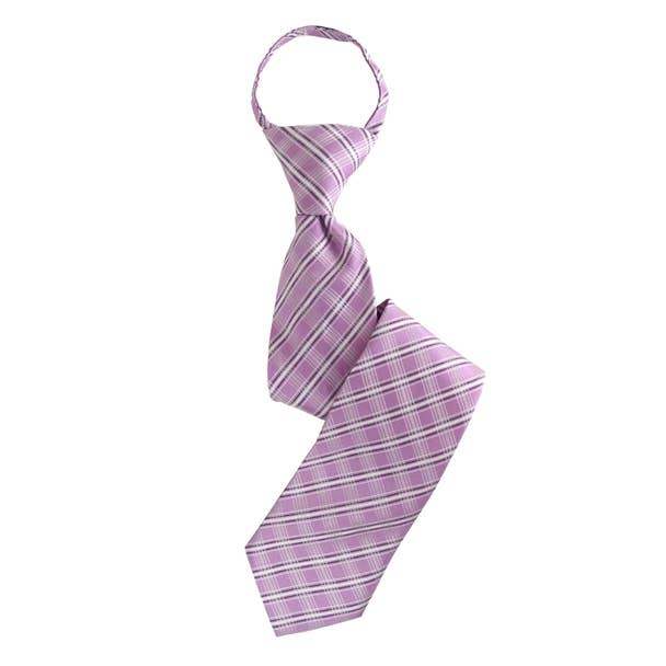 Selini New York - Wholesale Necktie - Kids - Boy's 17" Plaid Pink Zipper Tie