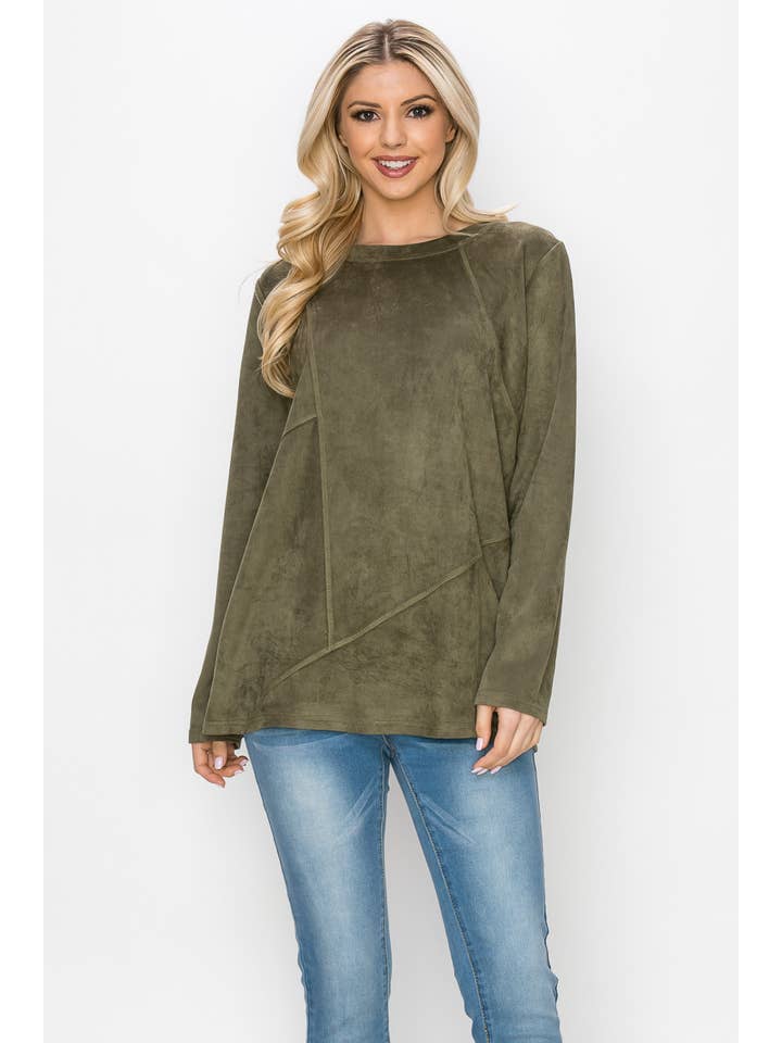 Joh Apparel – wholesale Blus - Dam – Aldis Stretch Suede Stitched Top25