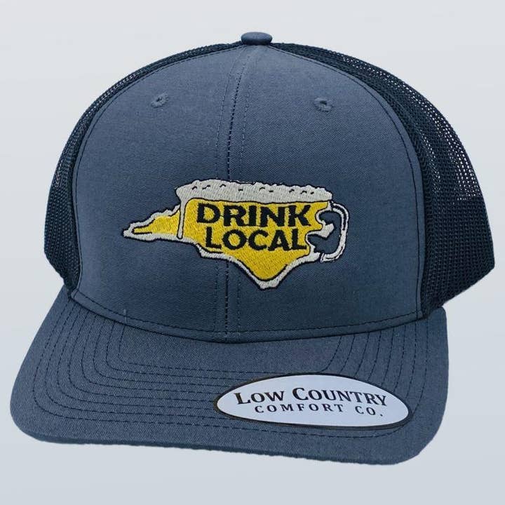 North Carolina Drink Local Charcoal/Black Hat for wholesale by Riverbed Threads