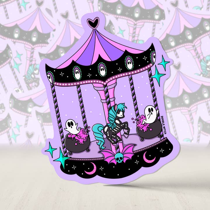 Spooky Purple Carousel Sticker, Fairground Sticker for wholesale by DoodleWitch